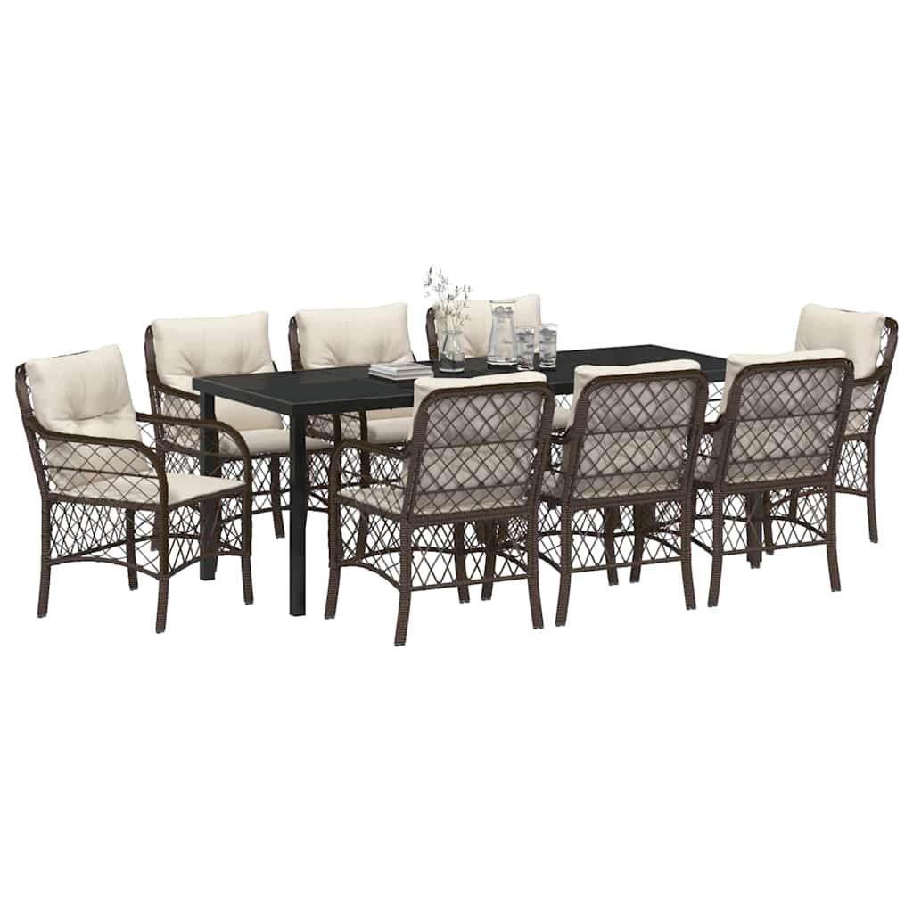 Tuin eettafelset met kussen 9 pcs Bruin poly rattan – afbeelding 3