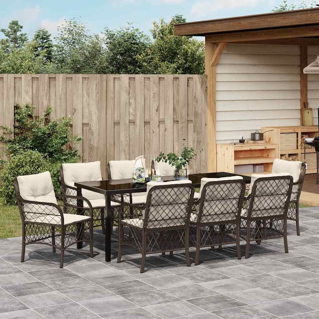 Tuin eettafelset met kussen 9 pcs Bruin poly rattan – afbeelding 4