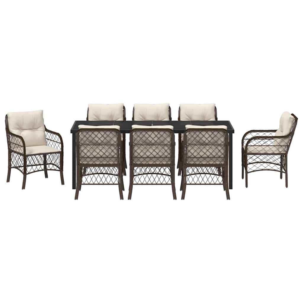 Tuin eettafelset met kussen 9 pcs Bruin poly rattan – afbeelding 7