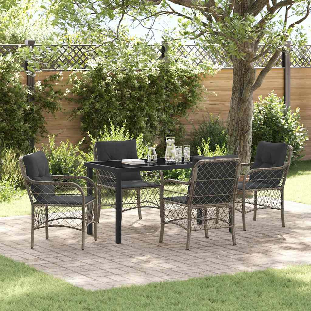 Tuin eettafelset met kussen 5 pcs Grijs poly rattan – afbeelding 1