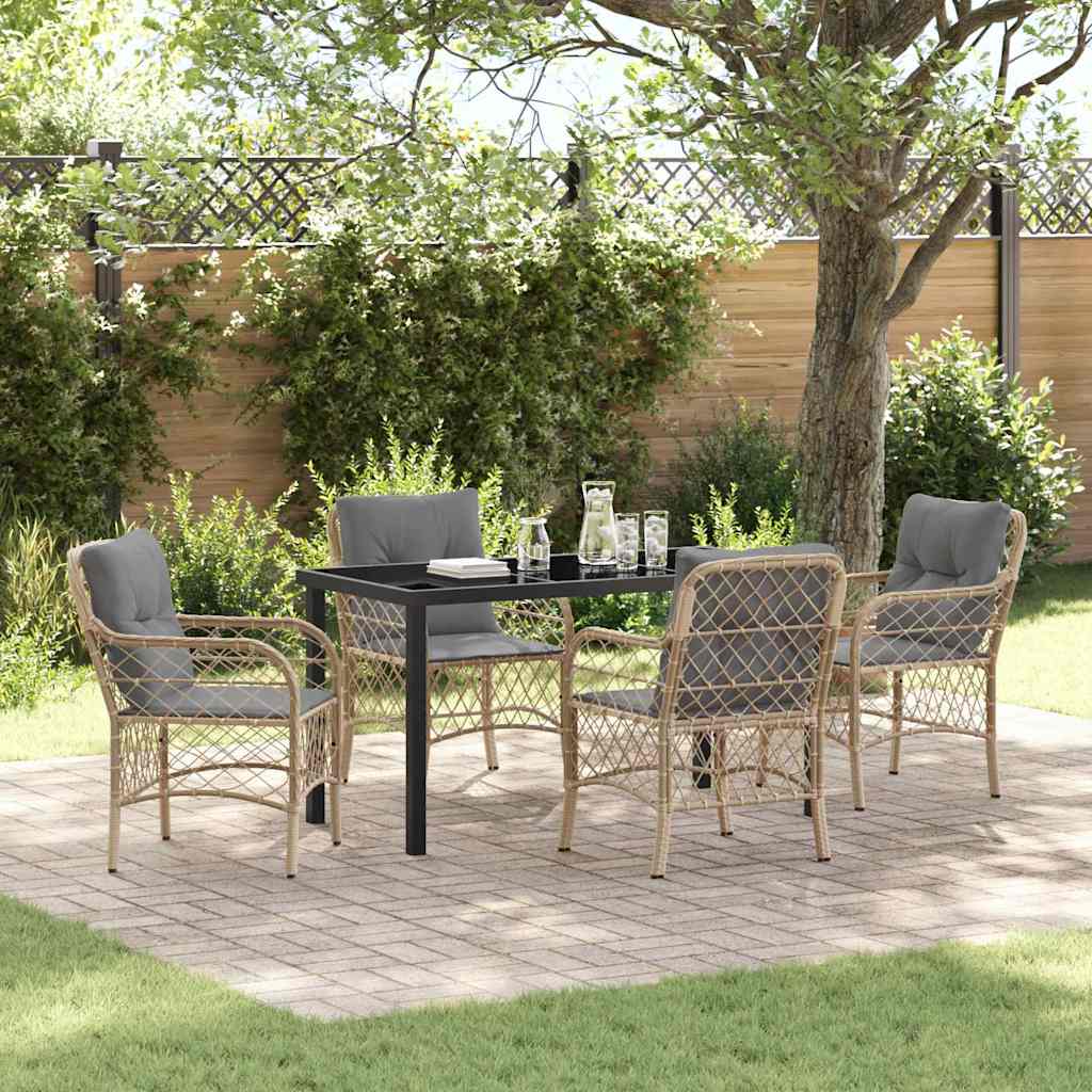 Tuin eettafelset met kussen 5 pcs Beige poly rattan – afbeelding 1