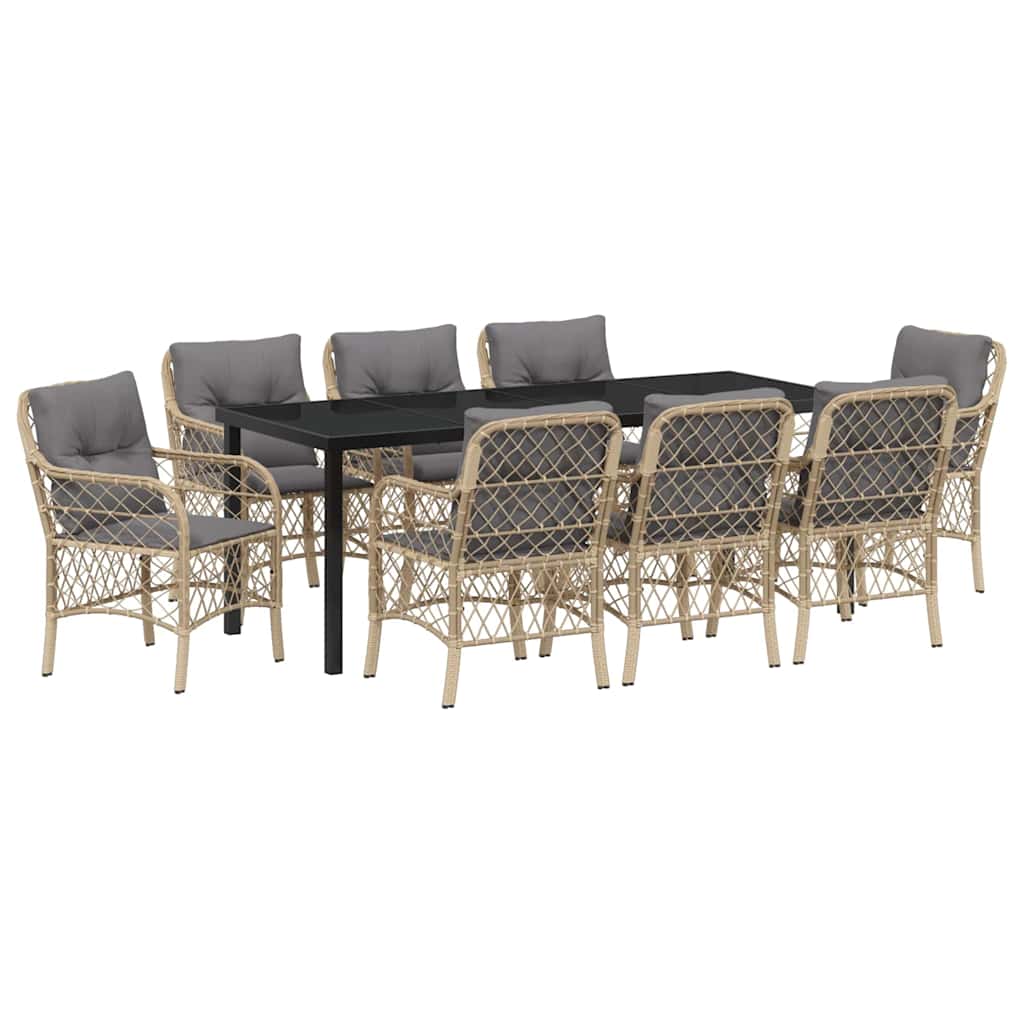 Tuin eettafelset met kussen 9 pcs Beige poly rattan – afbeelding 2