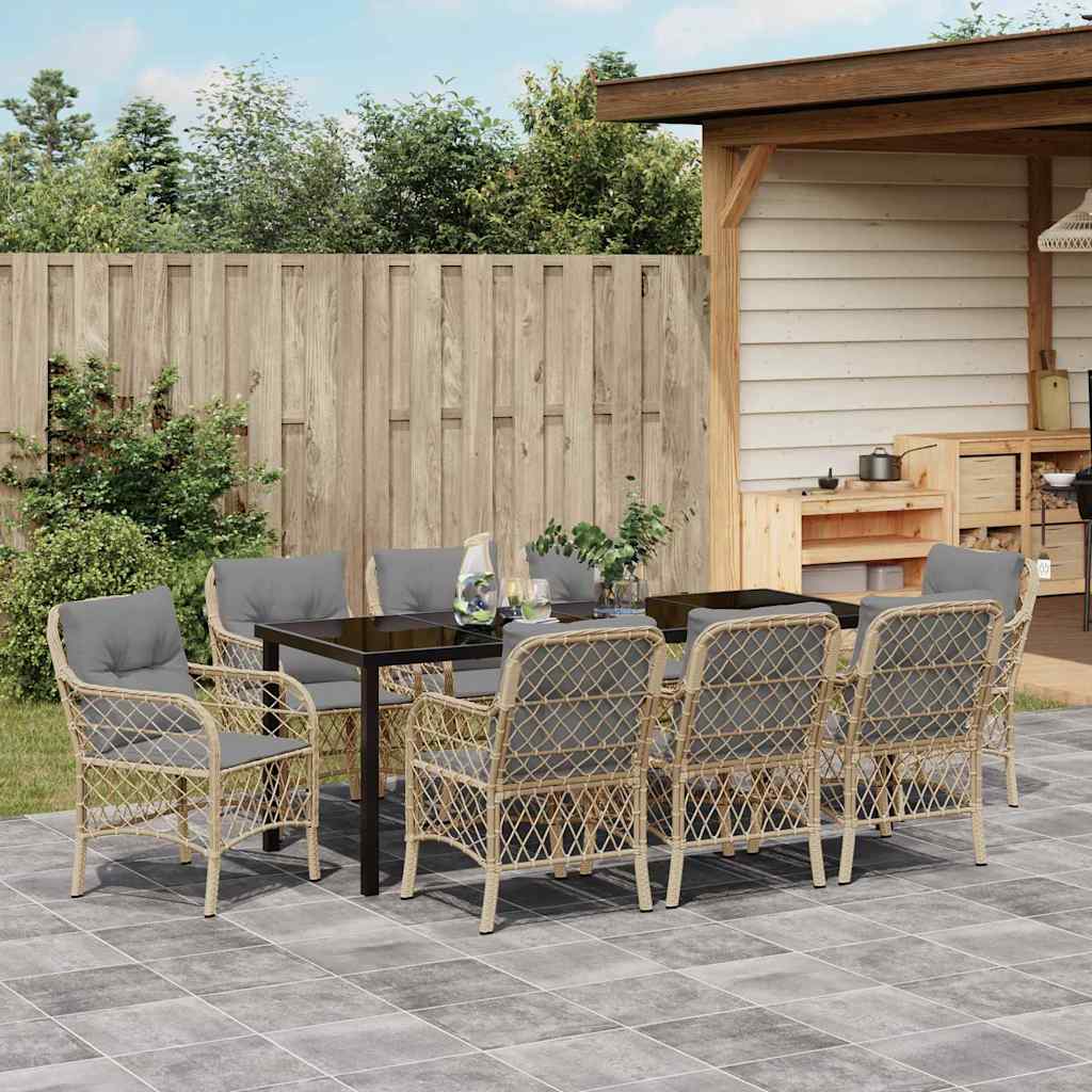 Tuin eettafelset met kussen 9 pcs Beige poly rattan – afbeelding 4