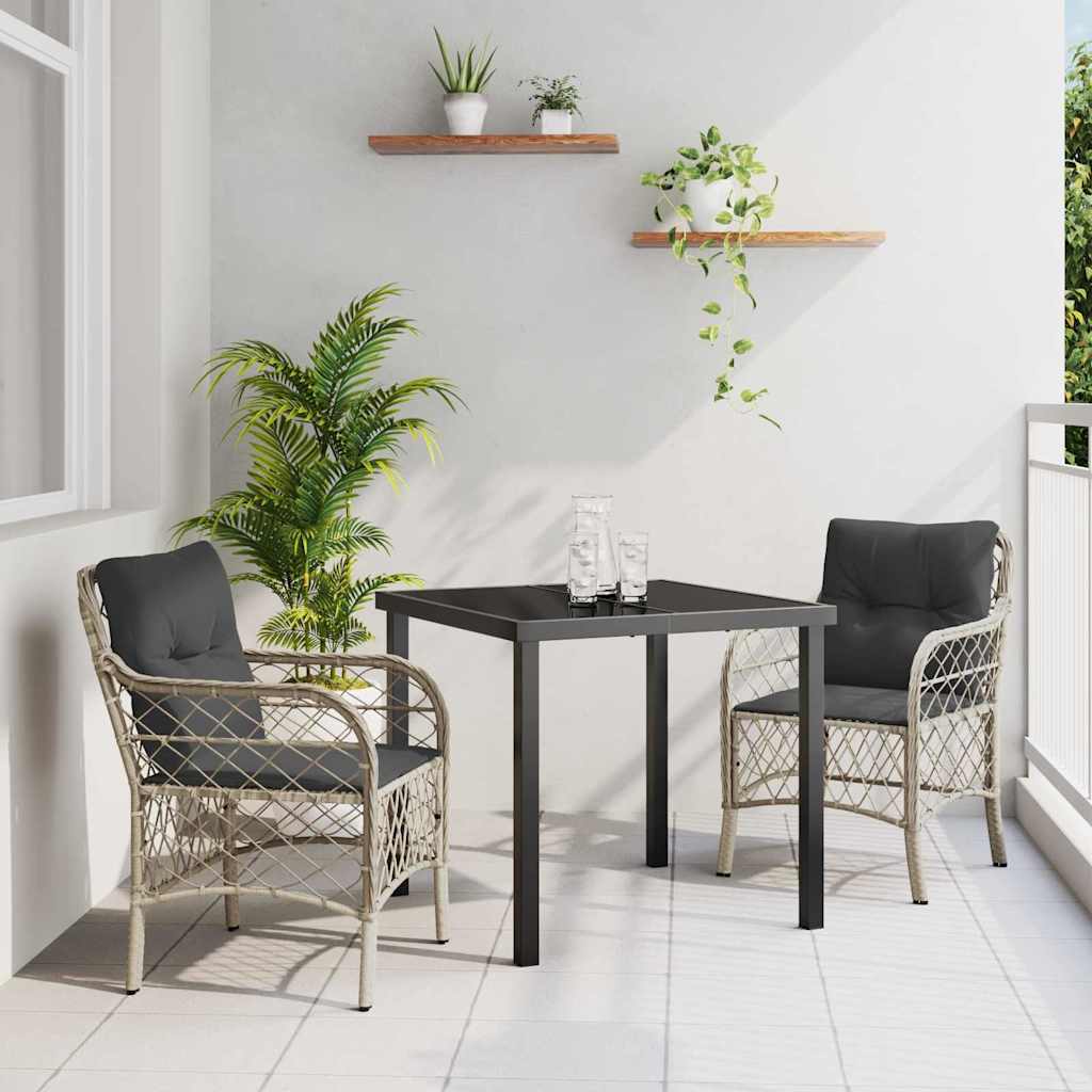 Tuin eettafelset met kussen 3 pcs Lichtgrijs poly rattan – afbeelding 1