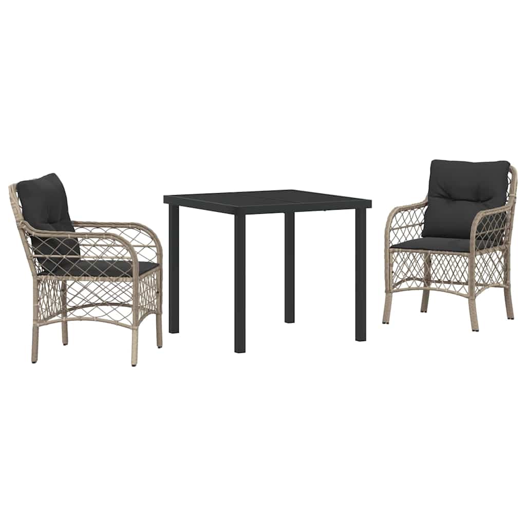 Tuin eettafelset met kussen 3 pcs Lichtgrijs poly rattan – afbeelding 2