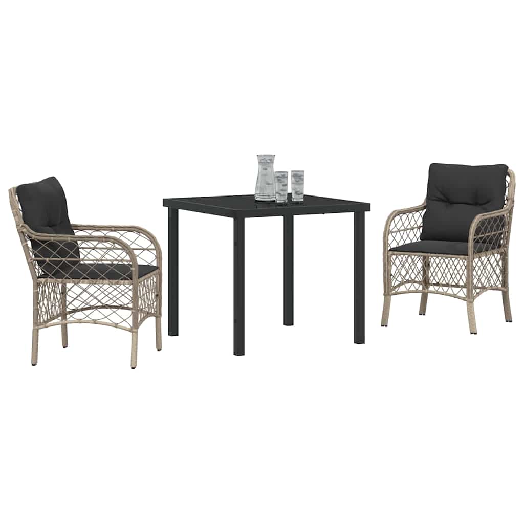 Tuin eettafelset met kussen 3 pcs Lichtgrijs poly rattan – afbeelding 3