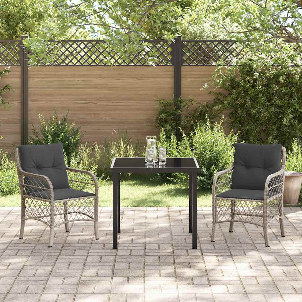 Tuin eettafelset met kussen 3 pcs Lichtgrijs poly rattan – afbeelding 4