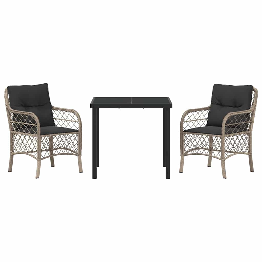 Tuin eettafelset met kussen 3 pcs Lichtgrijs poly rattan – afbeelding 7