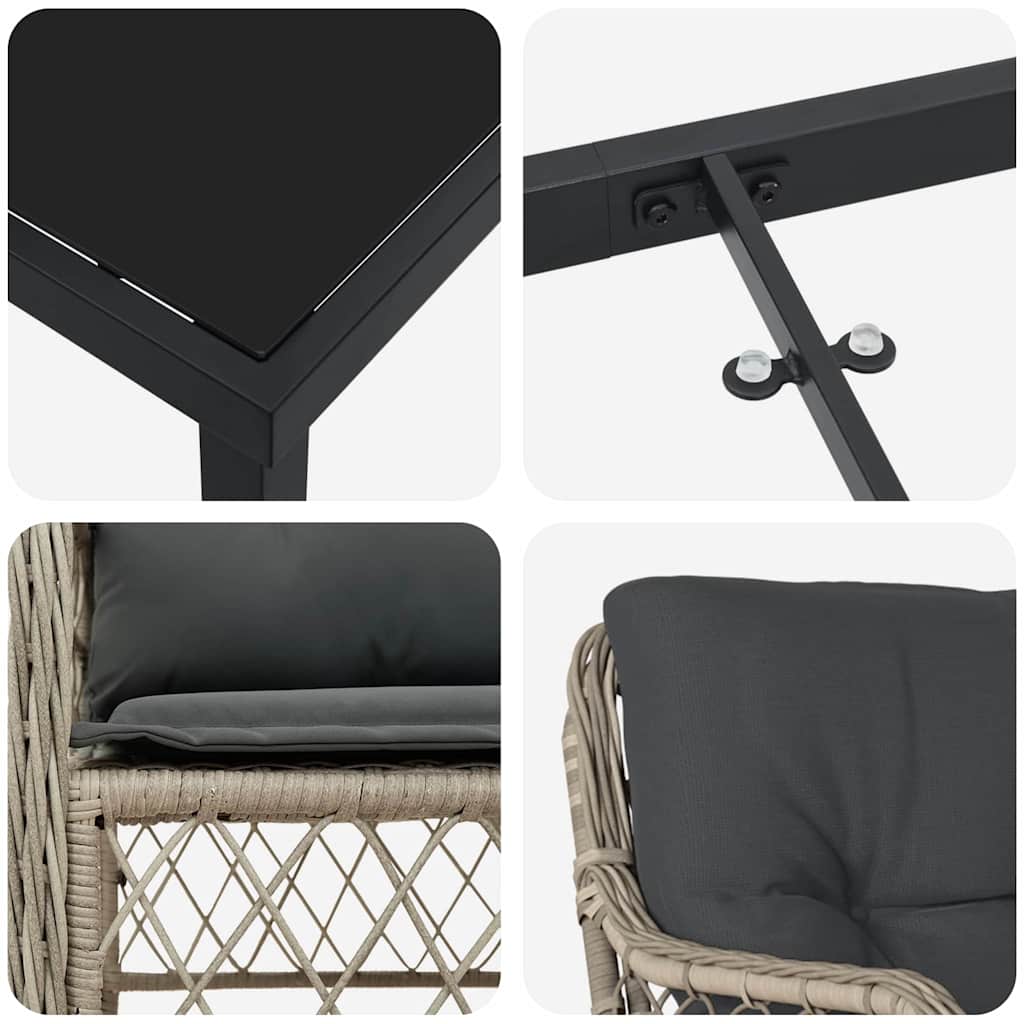 Tuin eettafelset met kussen 3 pcs Lichtgrijs poly rattan – afbeelding 9