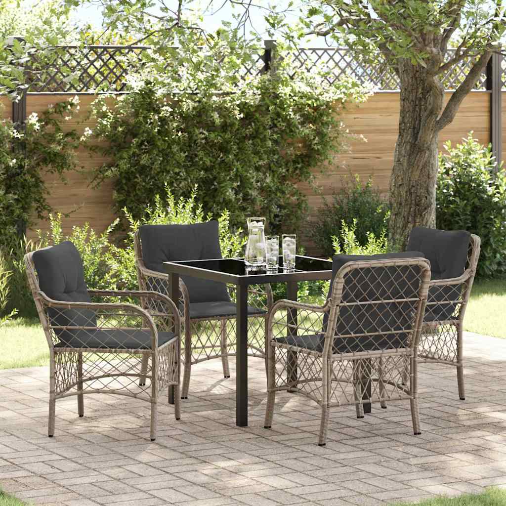 Tuin eettafelset met kussen 5 pcs Lichtgrijs poly rattan – afbeelding 1