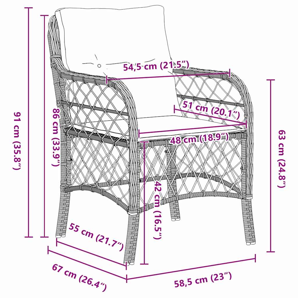Tuin eettafelset met kussen 5 pcs Lichtgrijs poly rattan – afbeelding 10