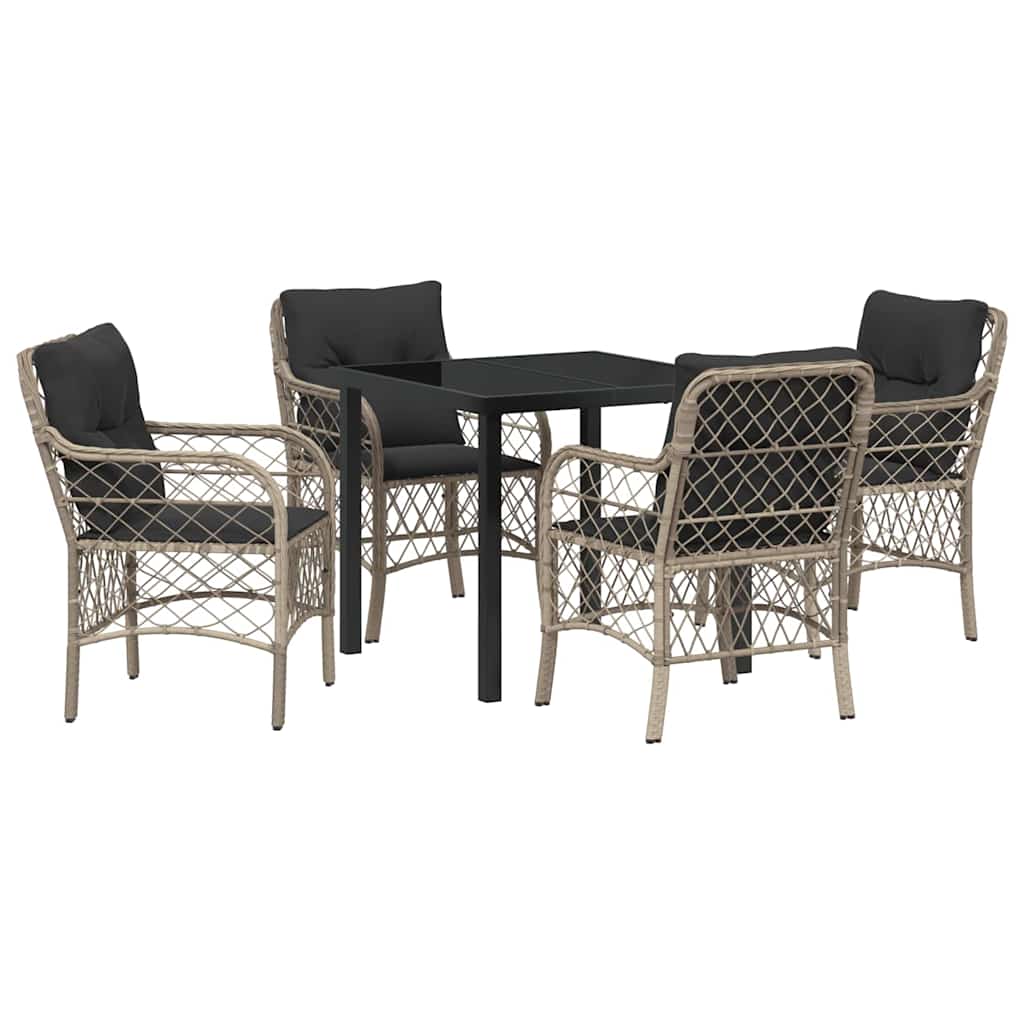 Tuin eettafelset met kussen 5 pcs Lichtgrijs poly rattan – afbeelding 2