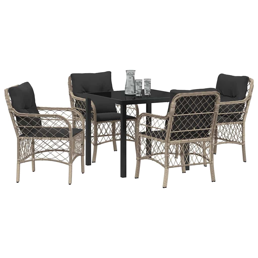 Tuin eettafelset met kussen 5 pcs Lichtgrijs poly rattan – afbeelding 3