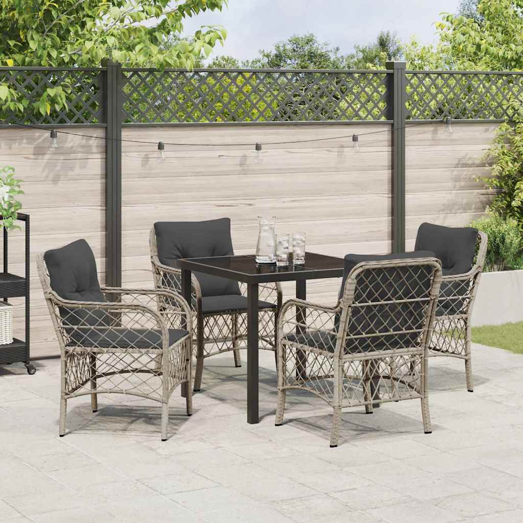 Tuin eettafelset met kussen 5 pcs Lichtgrijs poly rattan – afbeelding 4