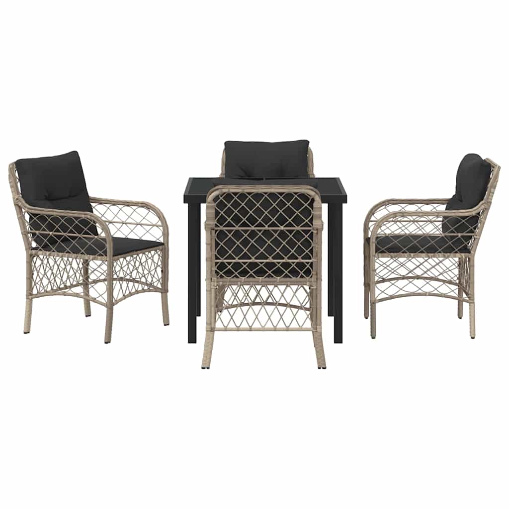 Tuin eettafelset met kussen 5 pcs Lichtgrijs poly rattan – afbeelding 7