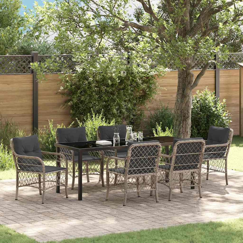 Tuin eettafelset met kussen 7 pcs Lichtgrijs poly rattan – afbeelding 1