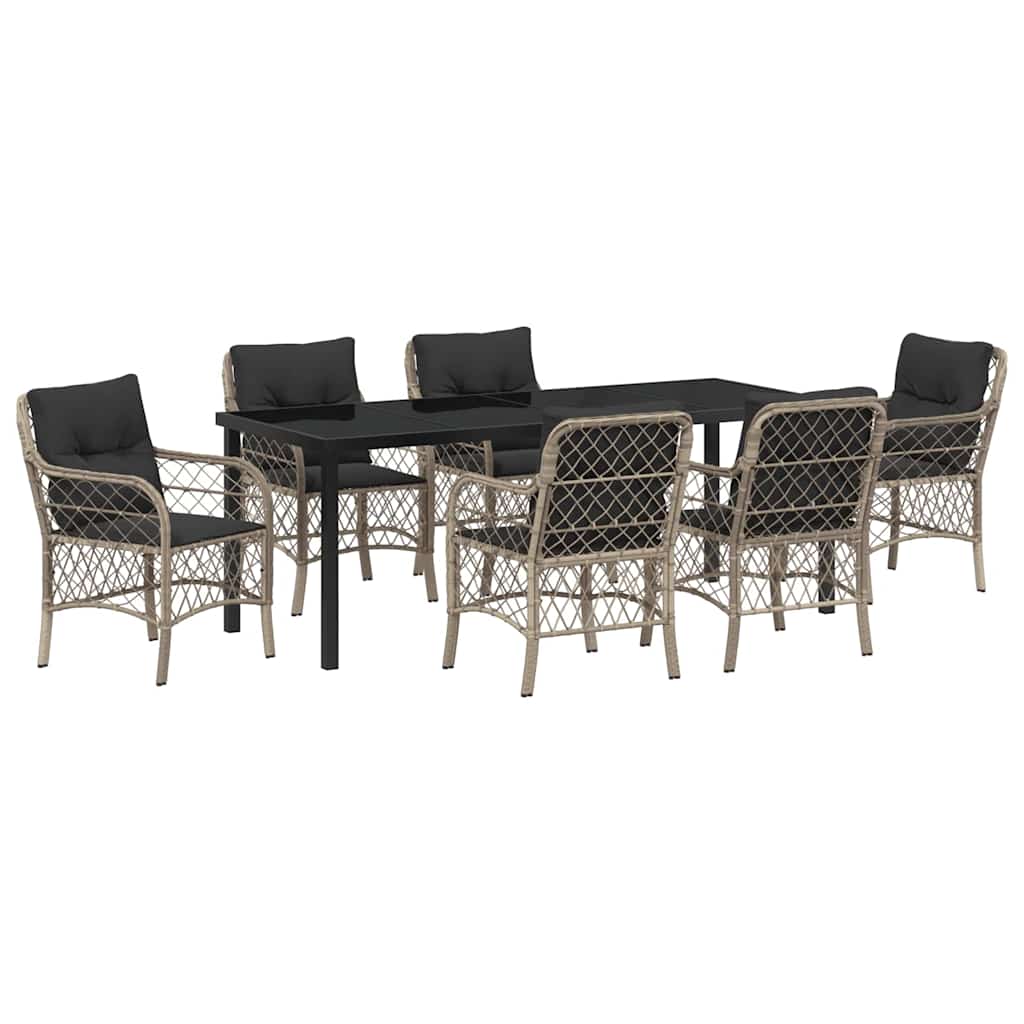 Tuin eettafelset met kussen 7 pcs Lichtgrijs poly rattan – afbeelding 2