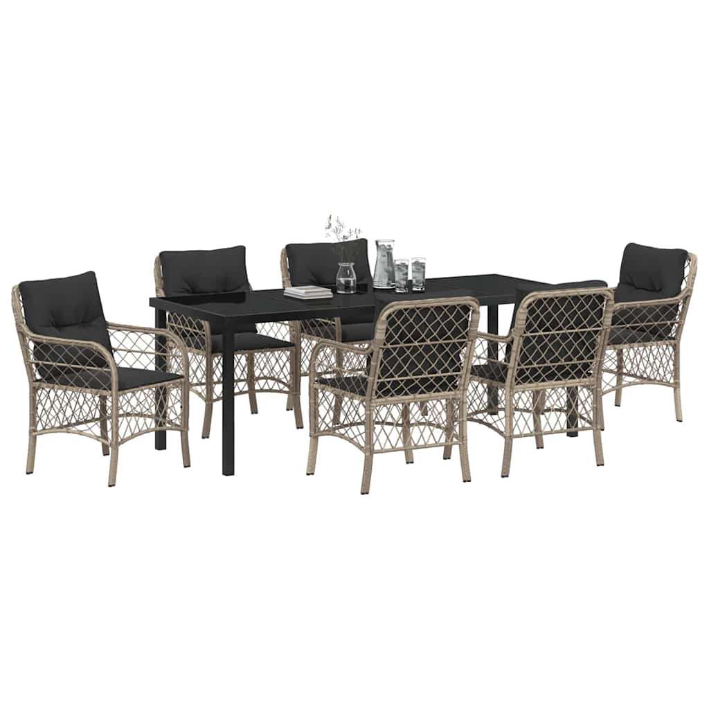 Tuin eettafelset met kussen 7 pcs Lichtgrijs poly rattan – afbeelding 3