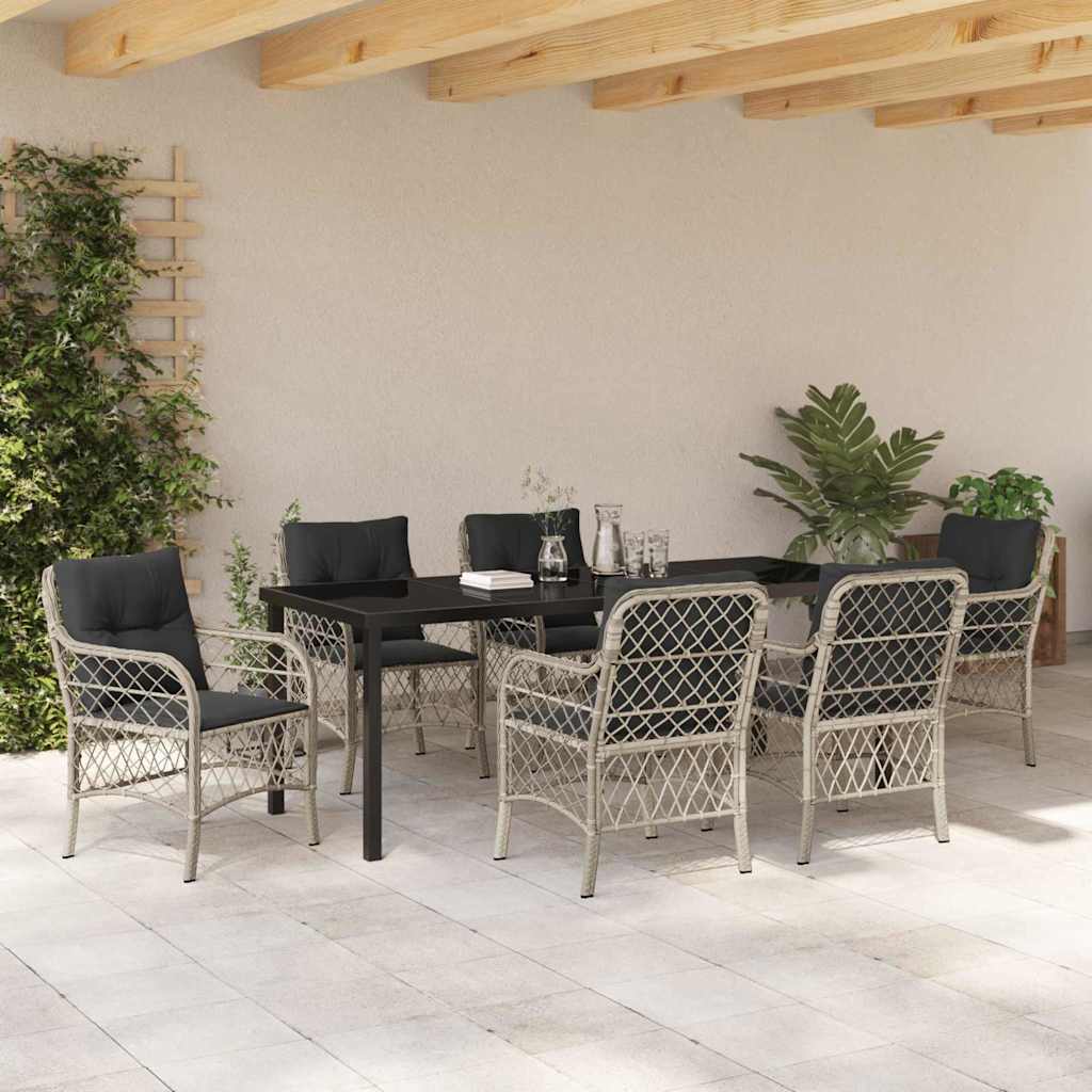 Tuin eettafelset met kussen 7 pcs Lichtgrijs poly rattan – afbeelding 4