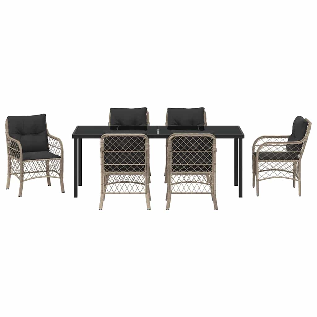 Tuin eettafelset met kussen 7 pcs Lichtgrijs poly rattan – afbeelding 7
