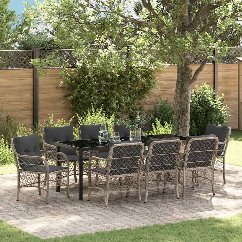 Tuin eettafelset met kussen 9 pcs Lichtgrijs poly rattan – afbeelding 1