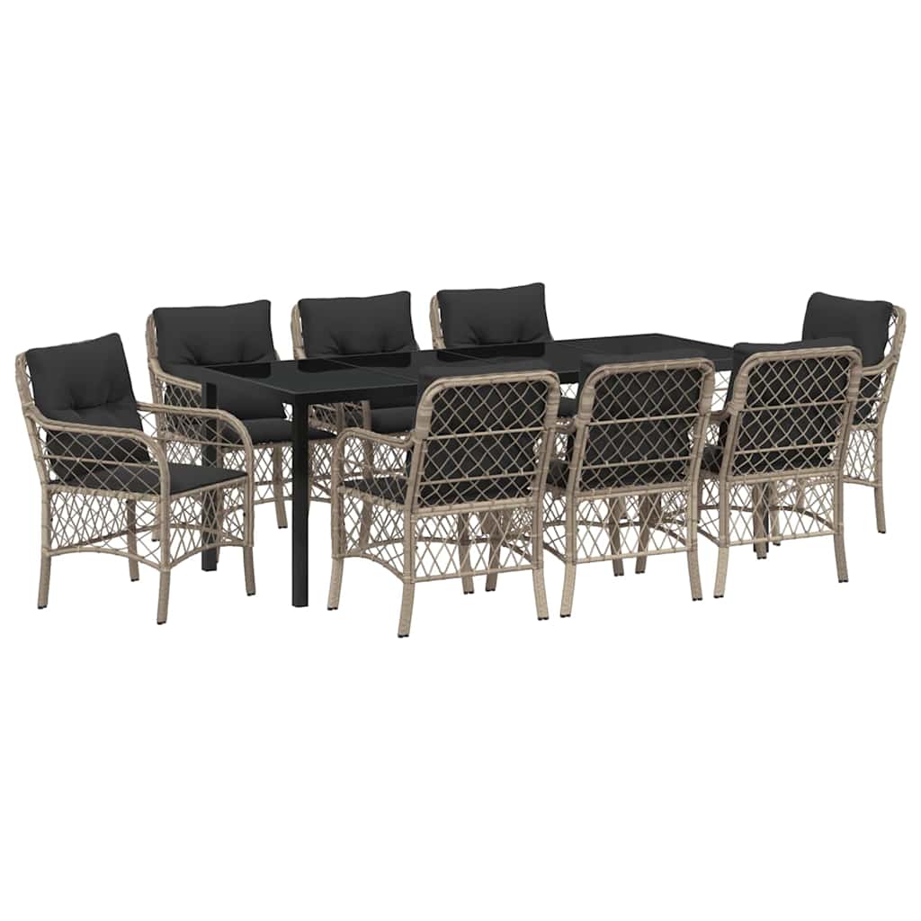 Tuin eettafelset met kussen 9 pcs Lichtgrijs poly rattan – afbeelding 2