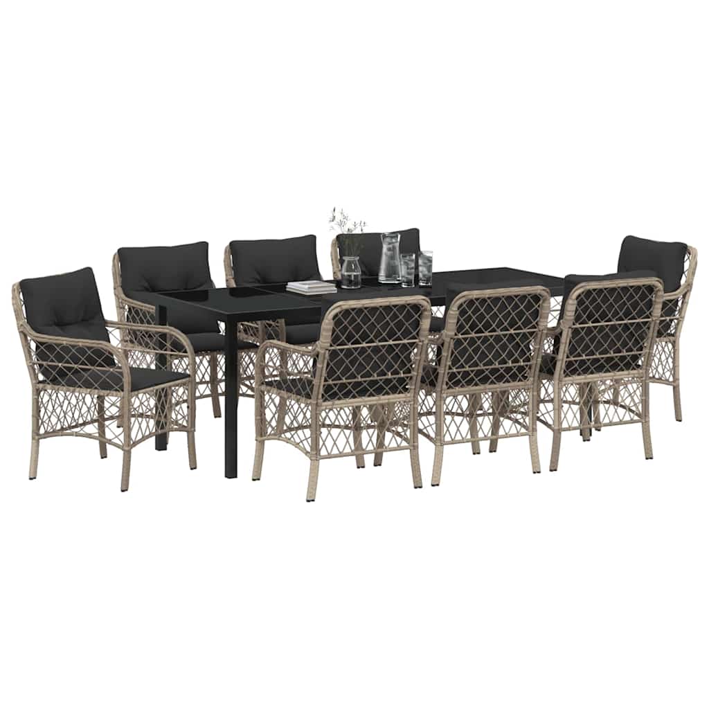Tuin eettafelset met kussen 9 pcs Lichtgrijs poly rattan – afbeelding 3