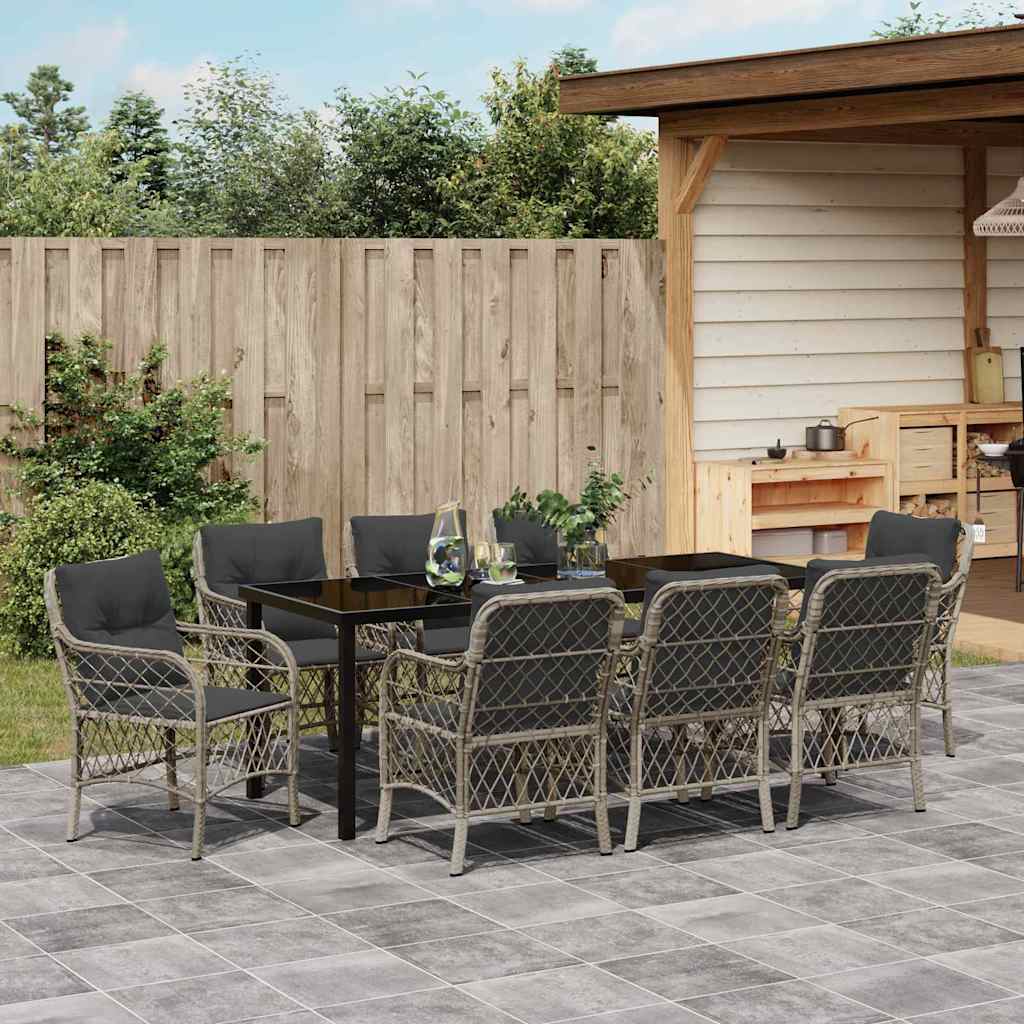Tuin eettafelset met kussen 9 pcs Lichtgrijs poly rattan – afbeelding 4