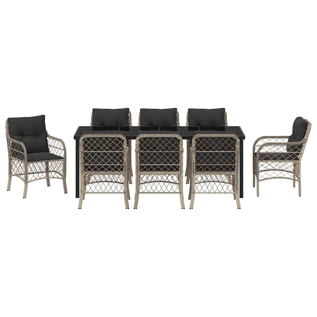 Tuin eettafelset met kussen 9 pcs Lichtgrijs poly rattan – afbeelding 7