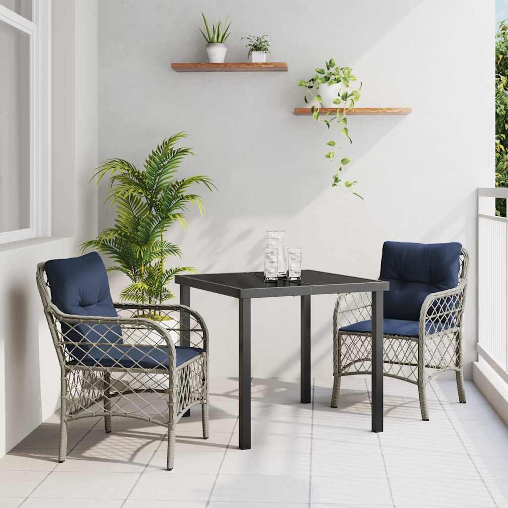 Tuin eettafelset met kussen 3 pcs Grijs en zwart Rattan – afbeelding 1