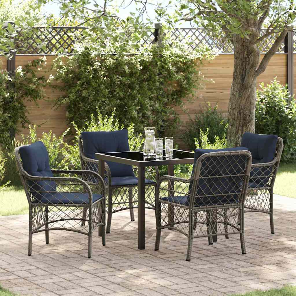 Tuin eettafelset met kussen 5 pcs Grijs en zwart Rattan – afbeelding 1