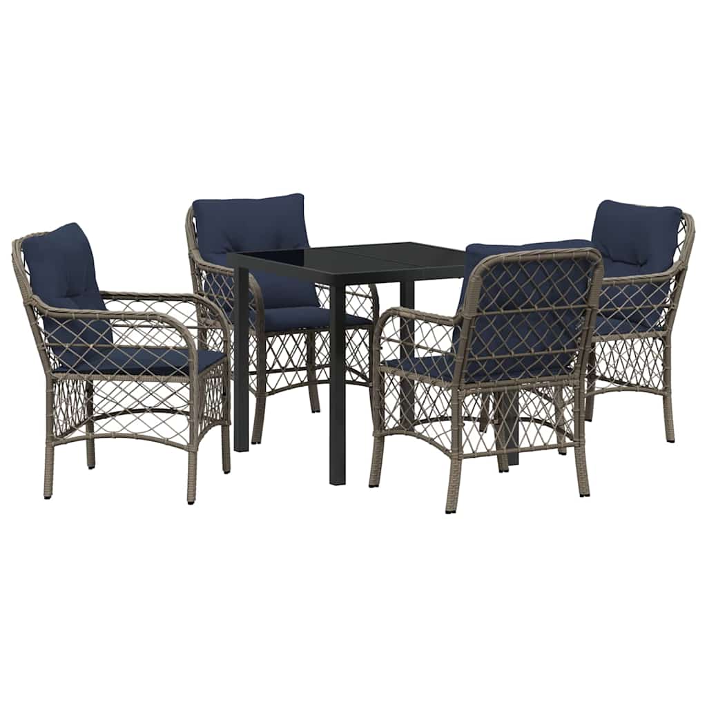Tuin eettafelset met kussen 5 pcs Grijs en zwart Rattan – afbeelding 2