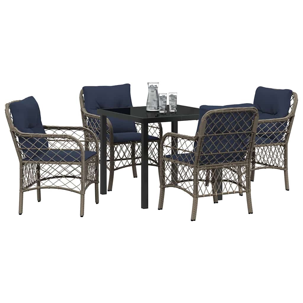 Tuin eettafelset met kussen 5 pcs Grijs en zwart Rattan – afbeelding 3