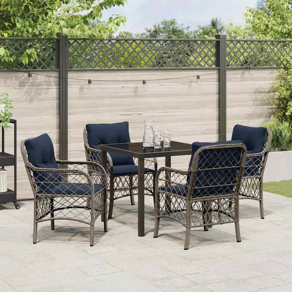 Tuin eettafelset met kussen 5 pcs Grijs en zwart Rattan – afbeelding 4