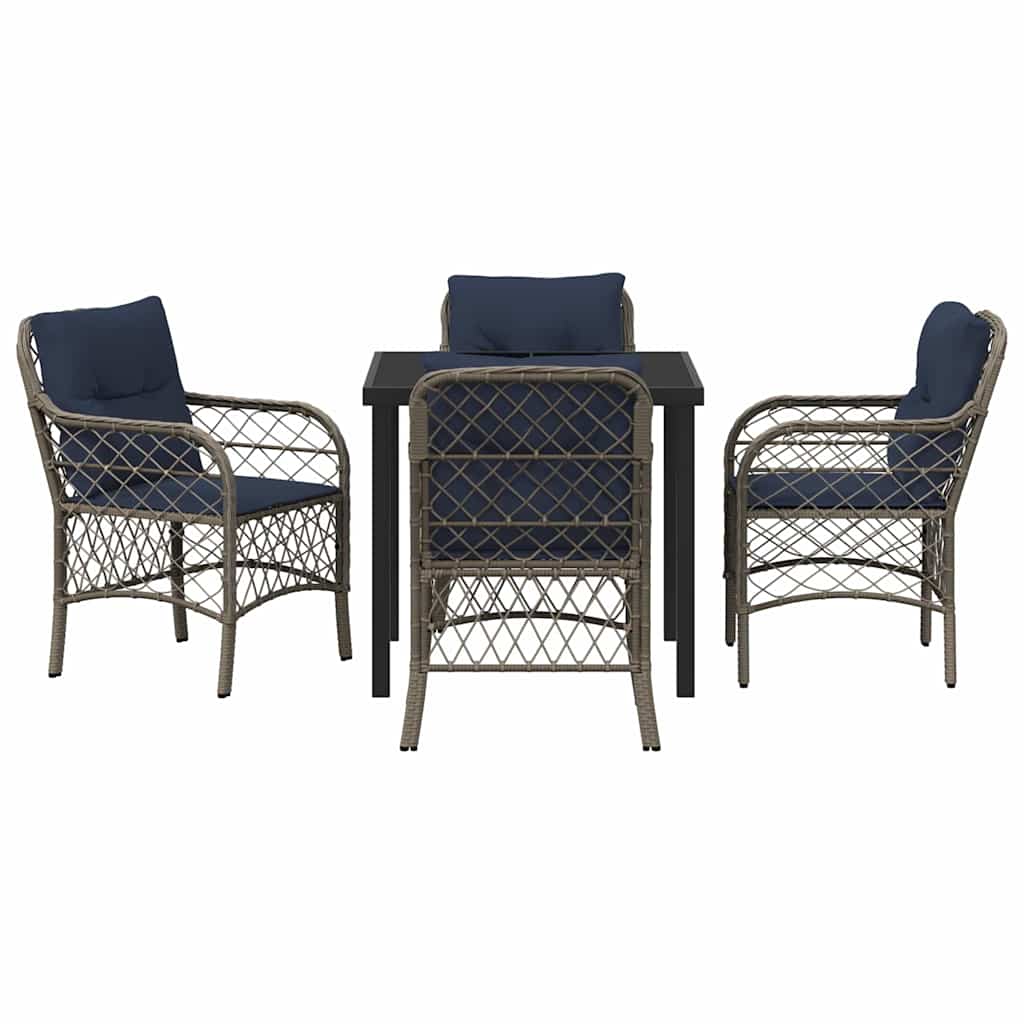 Tuin eettafelset met kussen 5 pcs Grijs en zwart Rattan – afbeelding 7
