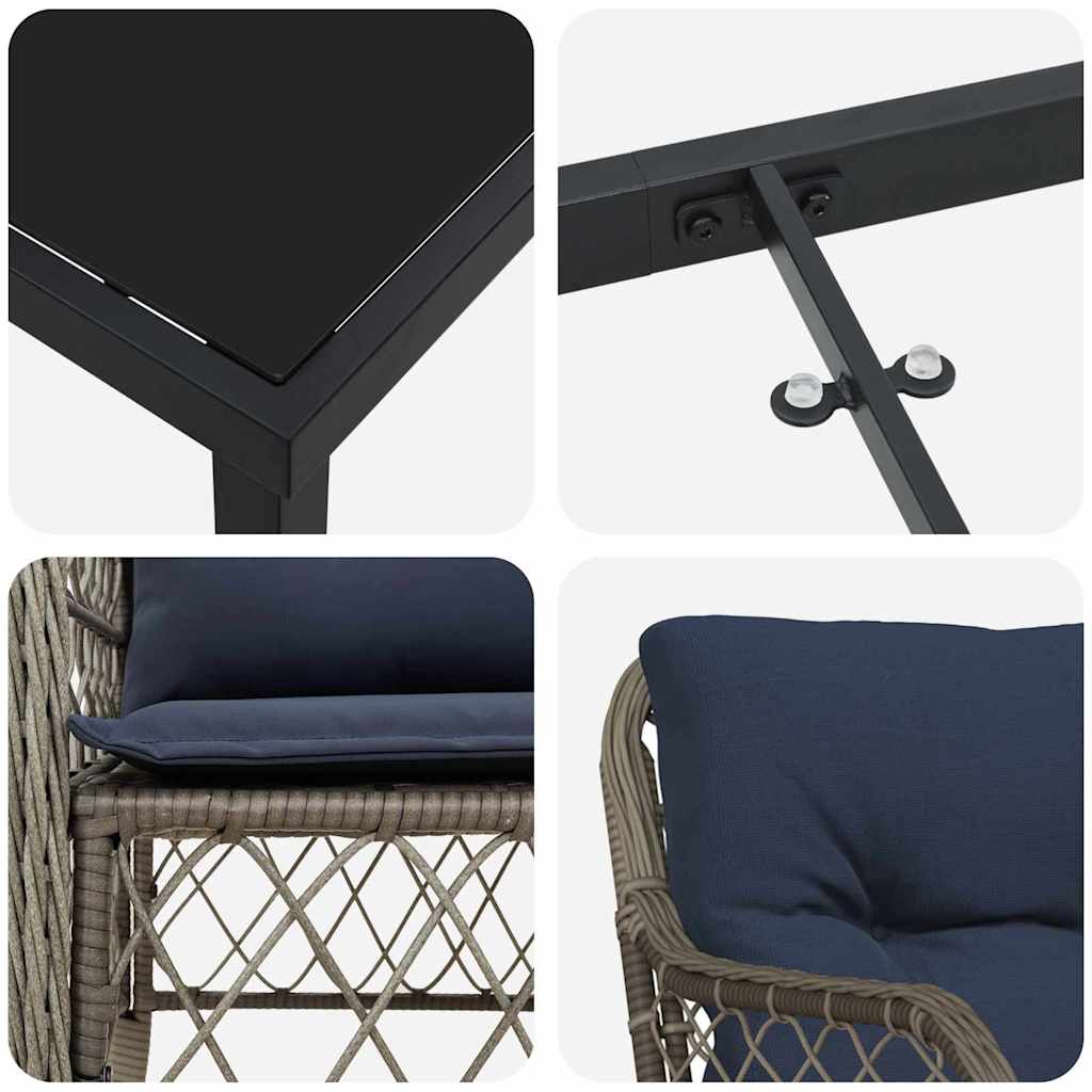 Tuin eettafelset met kussen 5 pcs Grijs en zwart Rattan – afbeelding 9