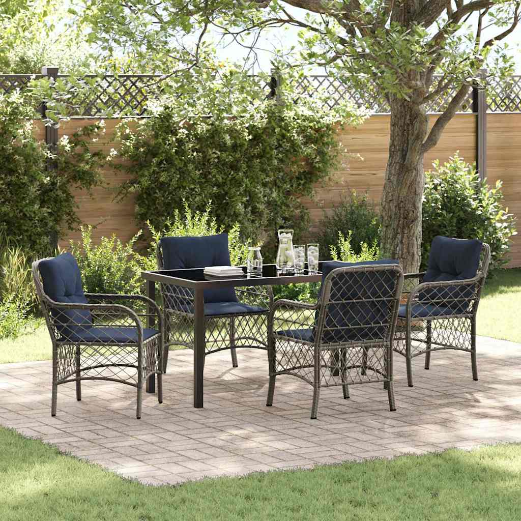 Tuin eettafelset met kussen 5 pcs Grijs en zwart Rattan – afbeelding 1
