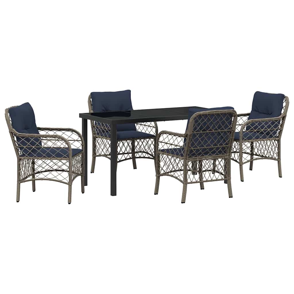 Tuin eettafelset met kussen 5 pcs Grijs en zwart Rattan – afbeelding 2
