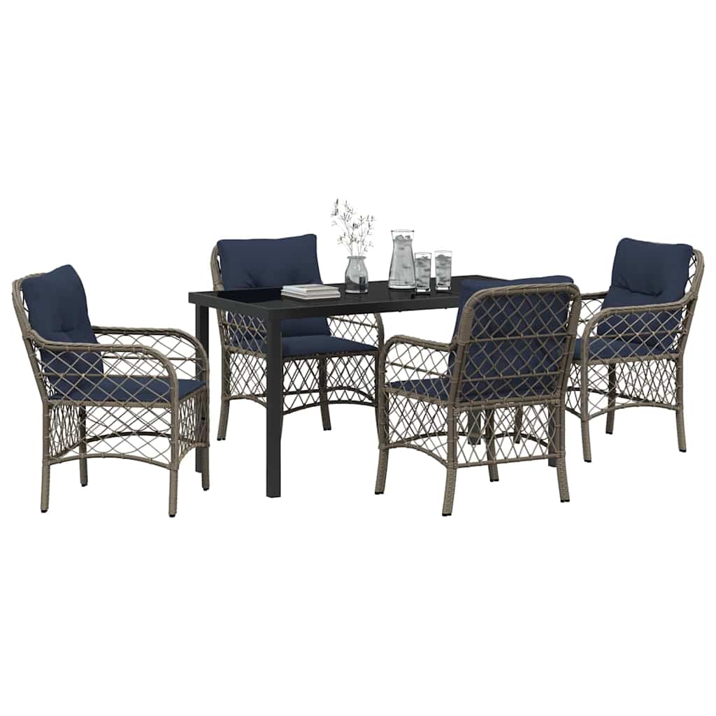 Tuin eettafelset met kussen 5 pcs Grijs en zwart Rattan – afbeelding 3