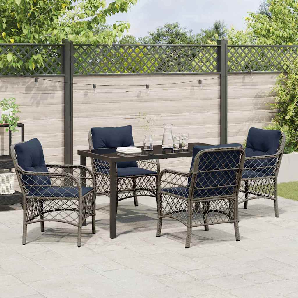 Tuin eettafelset met kussen 5 pcs Grijs en zwart Rattan – afbeelding 4