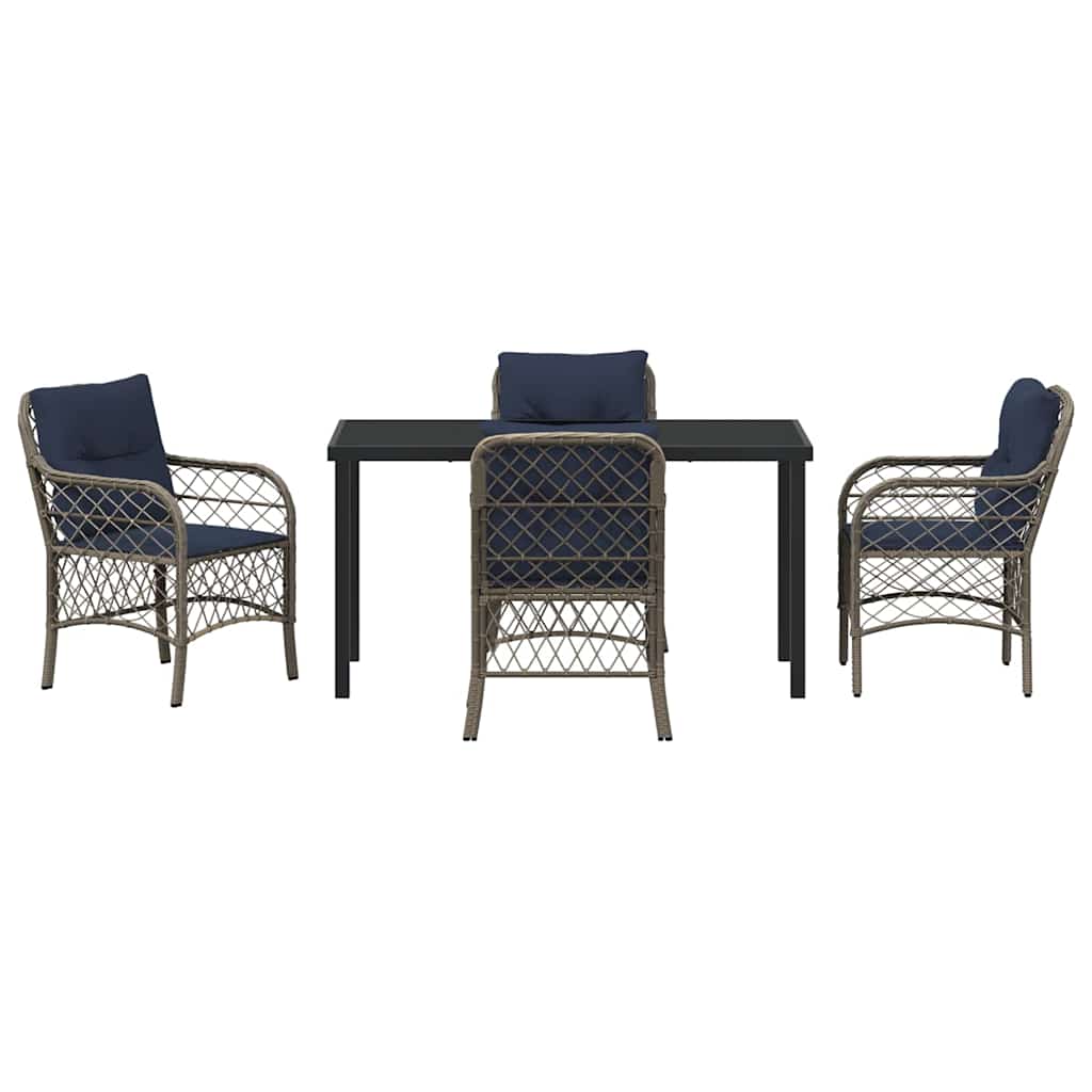 Tuin eettafelset met kussen 5 pcs Grijs en zwart Rattan – afbeelding 7
