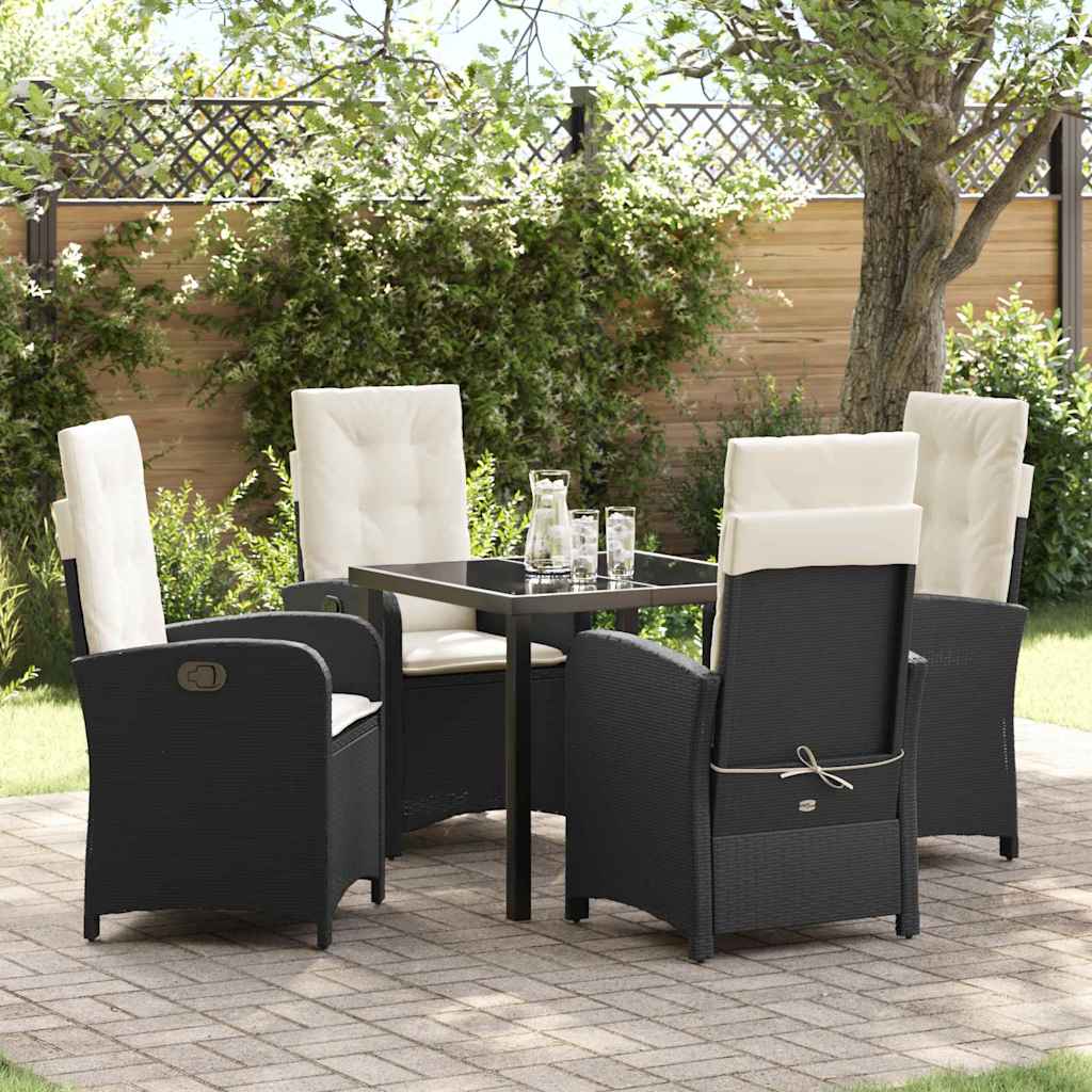 Tuin eettafelset met kussen 5 pcs Zwart poly rattan – afbeelding 1