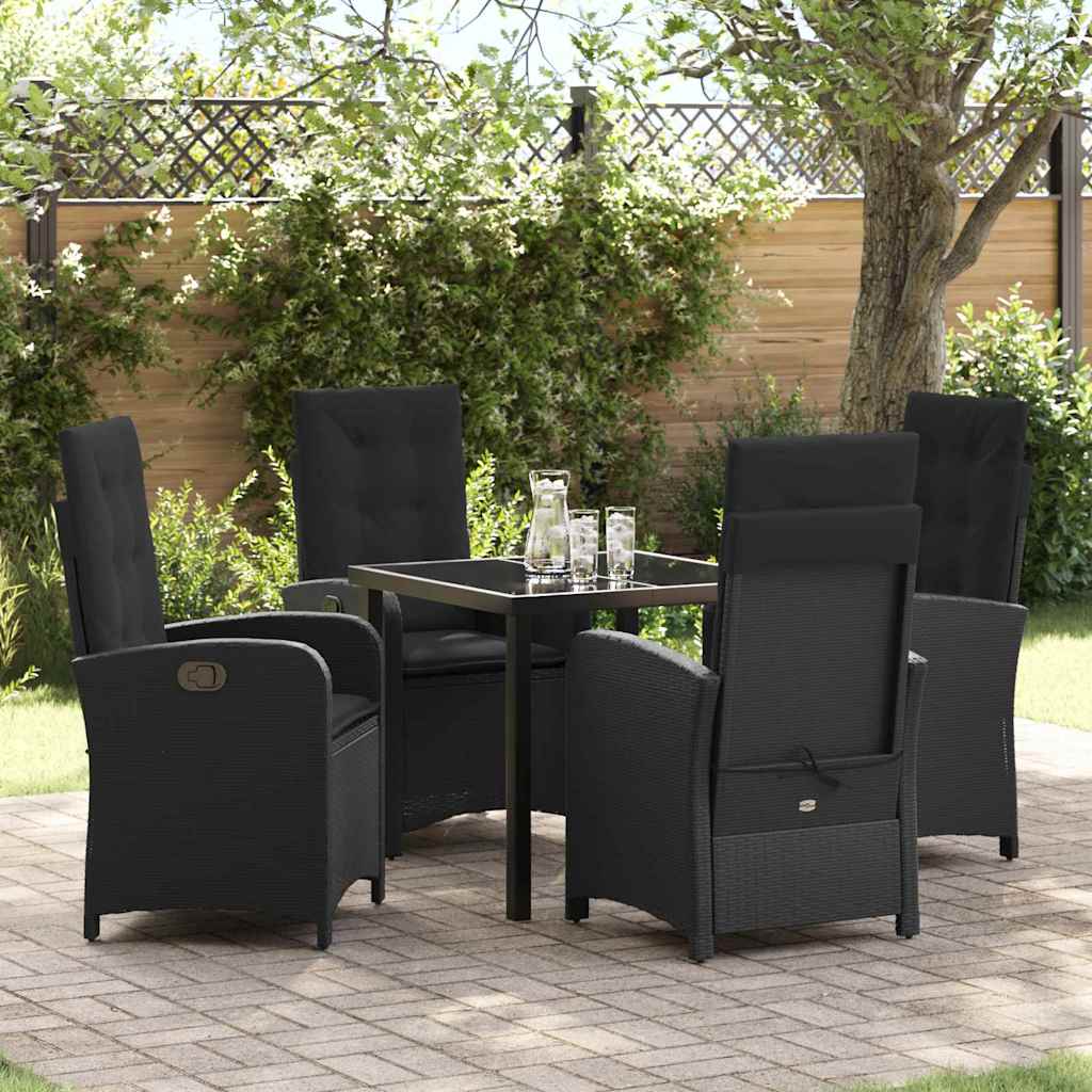 Tuin eettafelset met kussen 5 pcs Zwart poly rattan – afbeelding 1