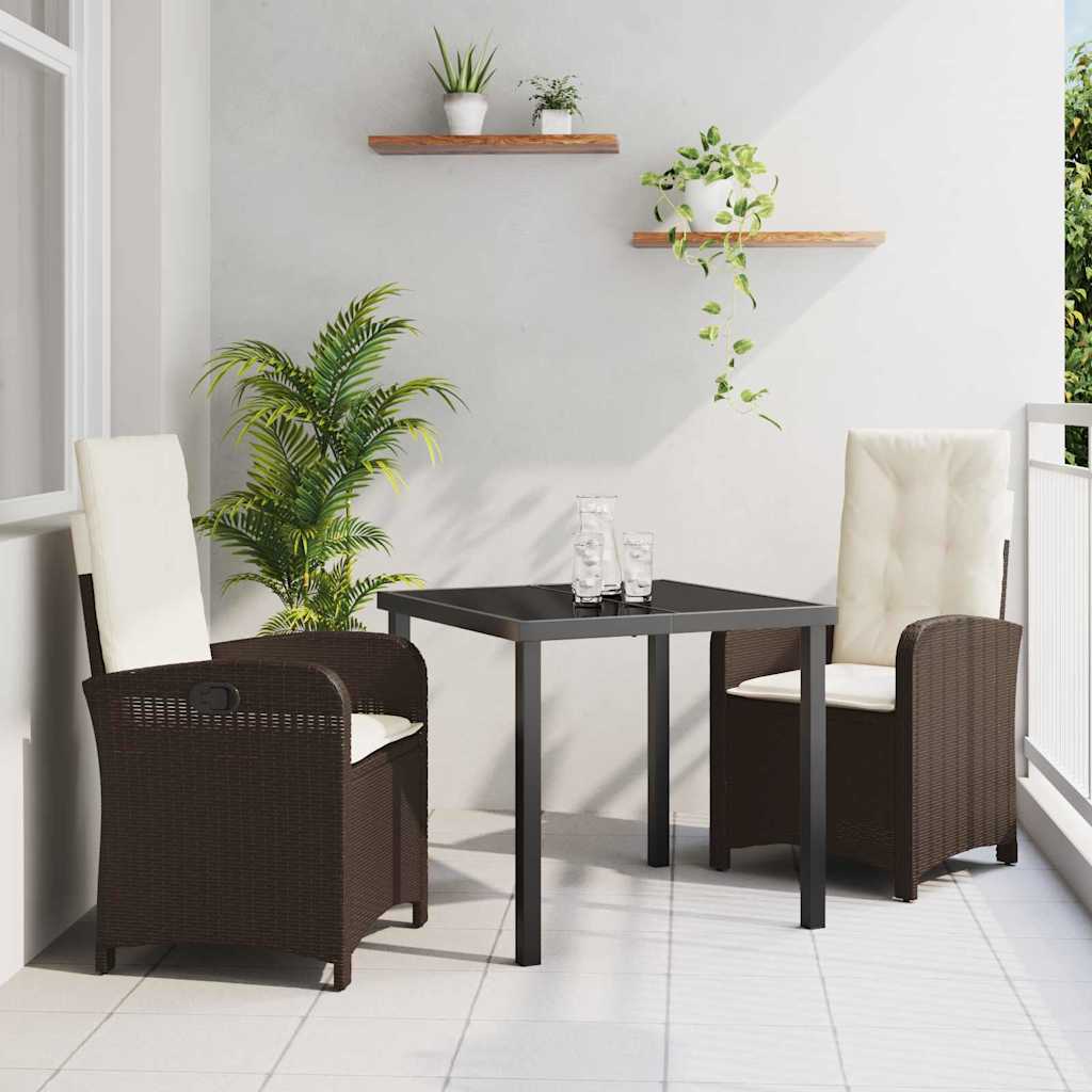 Tuin eettafelset met kussen 3 pcs Bruin poly rattan – afbeelding 1