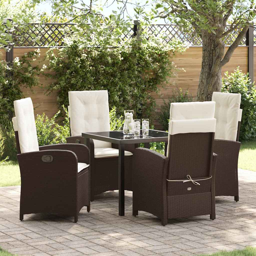 Tuin eettafelset met kussen 5 pcs Bruin poly rattan – afbeelding 1