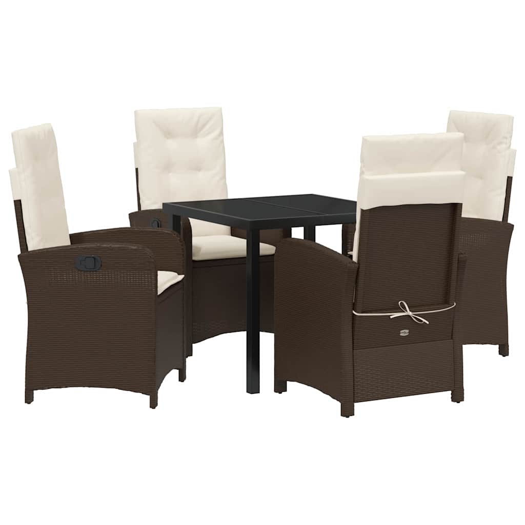 Tuin eettafelset met kussen 5 pcs Bruin poly rattan – afbeelding 2