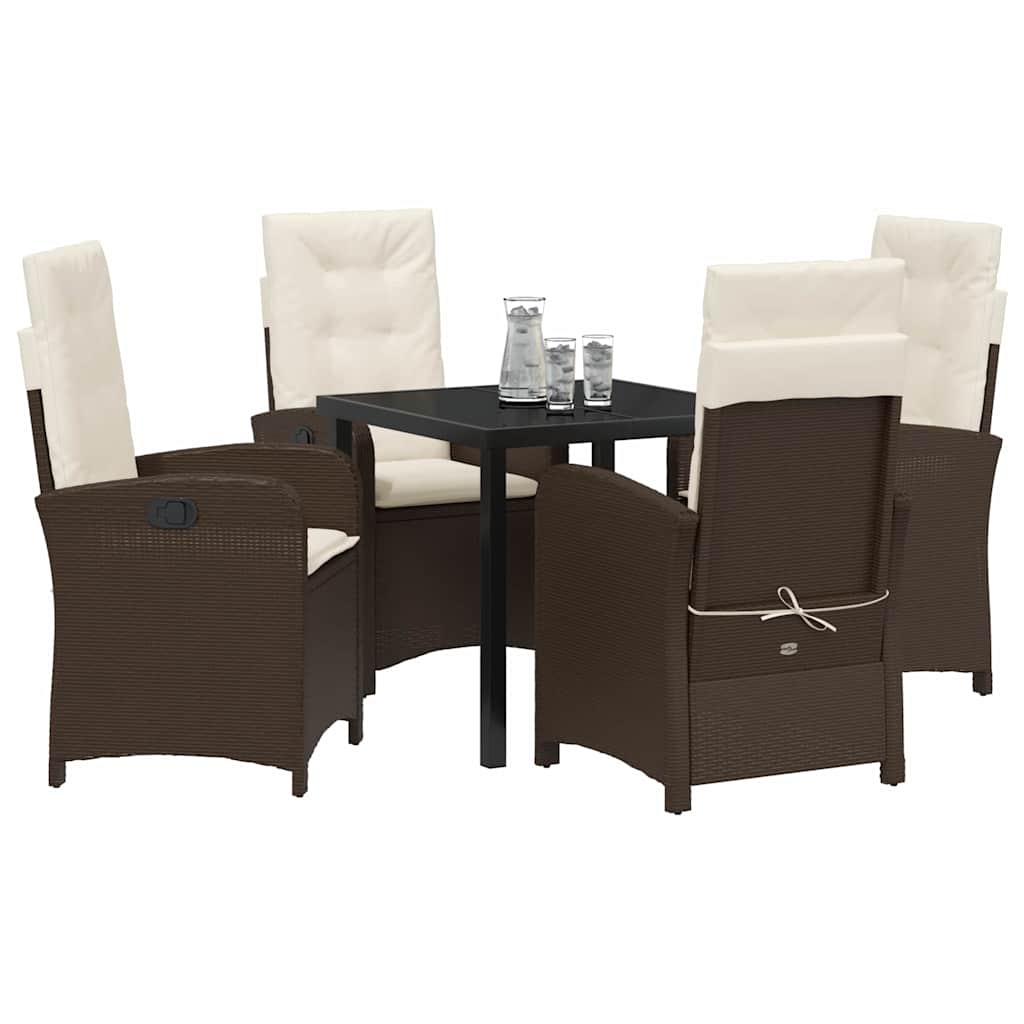 Tuin eettafelset met kussen 5 pcs Bruin poly rattan – afbeelding 3