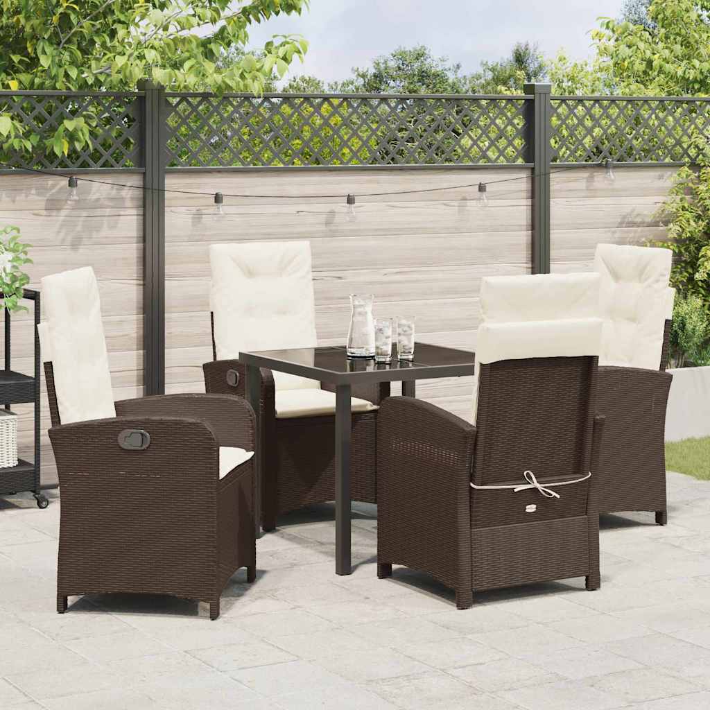 Tuin eettafelset met kussen 5 pcs Bruin poly rattan – afbeelding 4