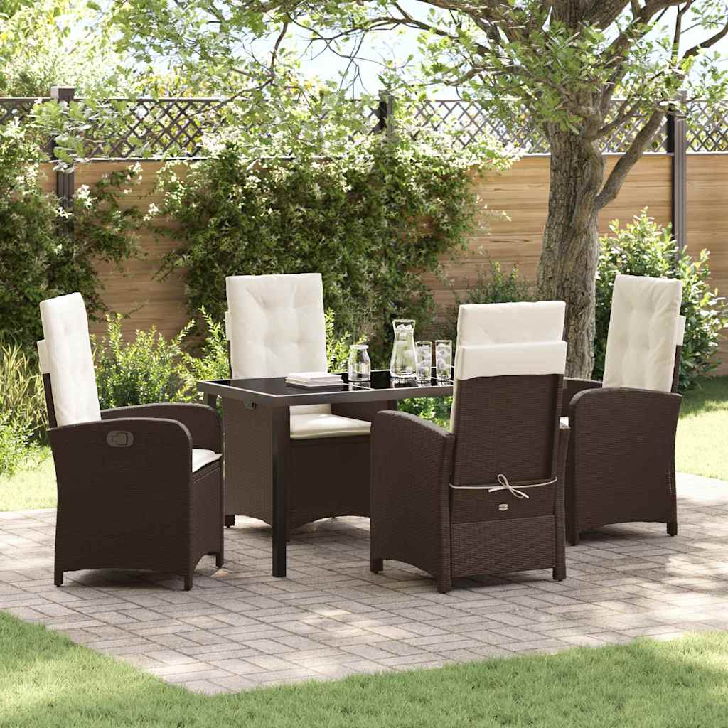 Tuin eettafelset met kussen 5 pcs Bruin poly rattan – afbeelding 1