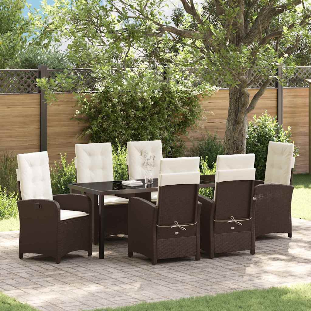 Tuin eettafelset met kussen 7 pcs Bruin poly rattan – afbeelding 1